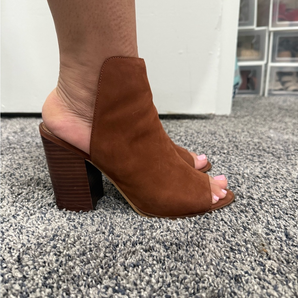 Brown Block Heel Mules